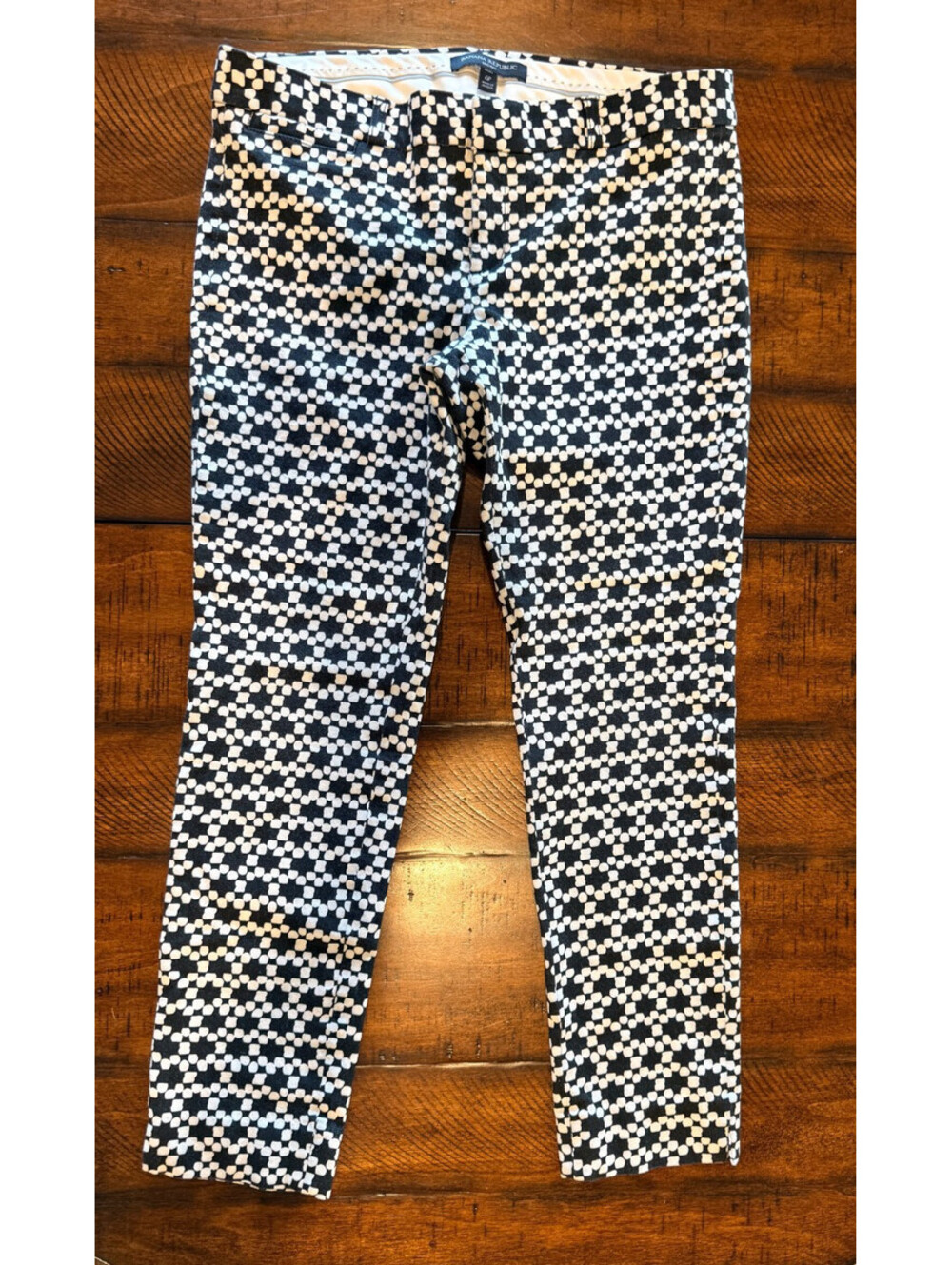 Banana Republic Sloan Pants 6P Petite Black White Print Ankle Crop Stretch